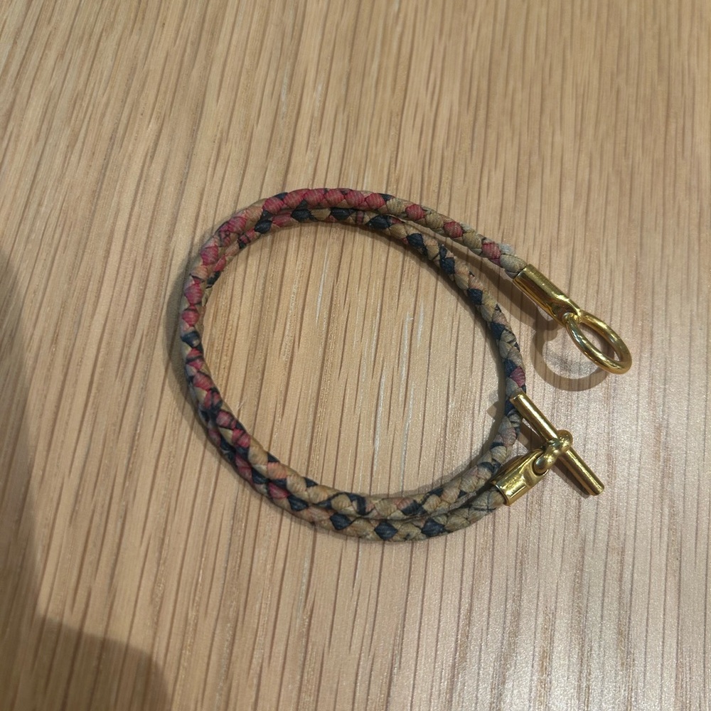 Hermes silk double wrap bracelet with gold closure